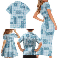 Hawaiian Quilt Tapa On Cold Blue Palaka Motifs Family Matching Short Sleeve Bodycon Dress and Hawaiian Shirt LT7 - Polynesian Pride