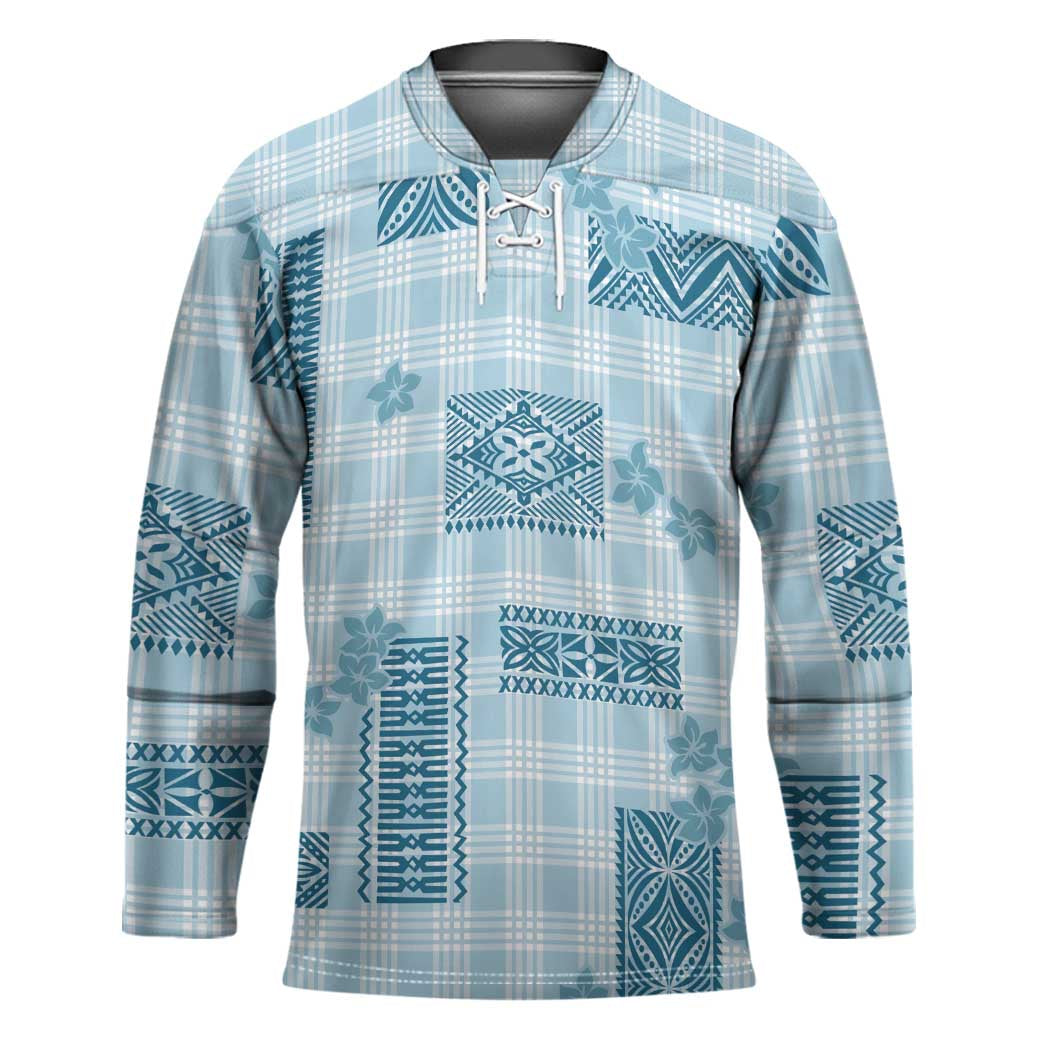 Hawaiian Quilt Tapa On Cold Blue Palaka Motifs Hockey Jersey
