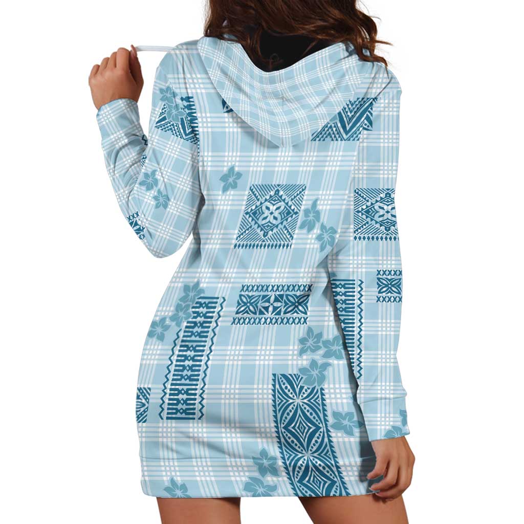 Hawaiian Quilt Tapa On Cold Blue Palaka Motifs Hoodie Dress