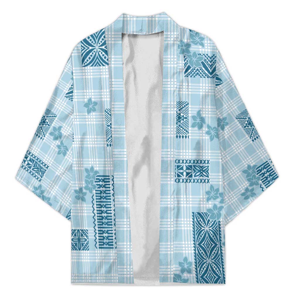 Hawaiian Quilt Tapa On Cold Blue Palaka Motifs Kimono