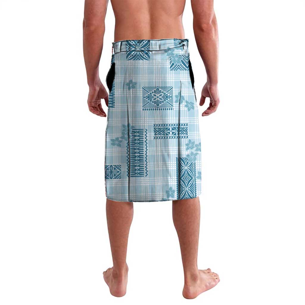 Hawaiian Quilt Tapa On Cold Blue Palaka Motifs Lavalava LT7 - Polynesian Pride