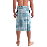 Hawaiian Quilt Tapa On Cold Blue Palaka Motifs Lavalava LT7 - Polynesian Pride