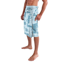 Hawaiian Quilt Tapa On Cold Blue Palaka Motifs Lavalava LT7 - Polynesian Pride