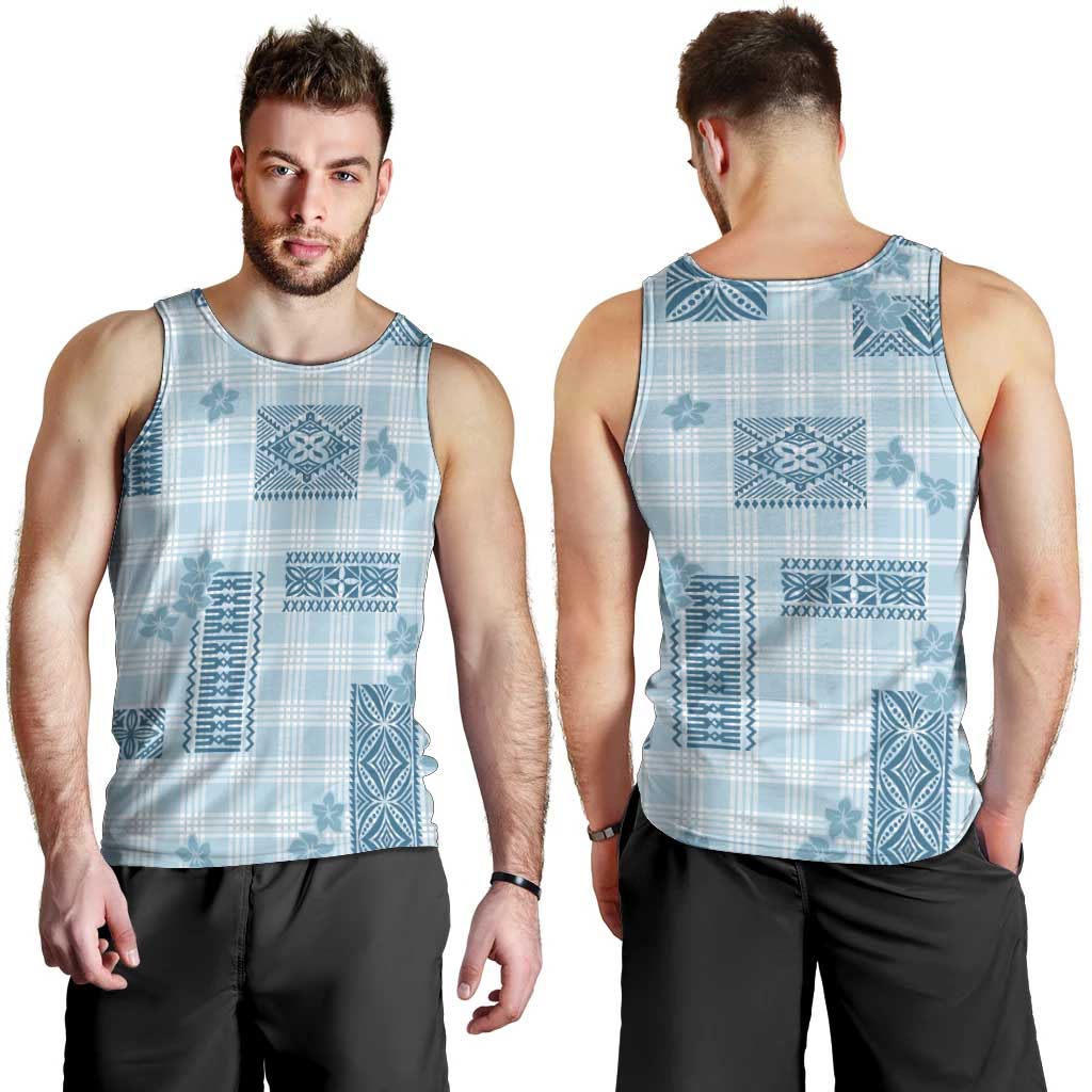 Hawaiian Quilt Tapa On Cold Blue Palaka Motifs Men Tank Top