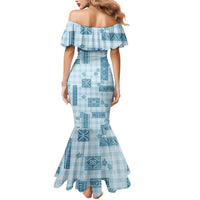 Hawaiian Quilt Tapa On Cold Blue Palaka Motifs Mermaid Dress