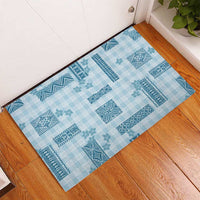 Hawaiian Quilt Tapa On Cold Blue Palaka Motifs Rubber Doormat