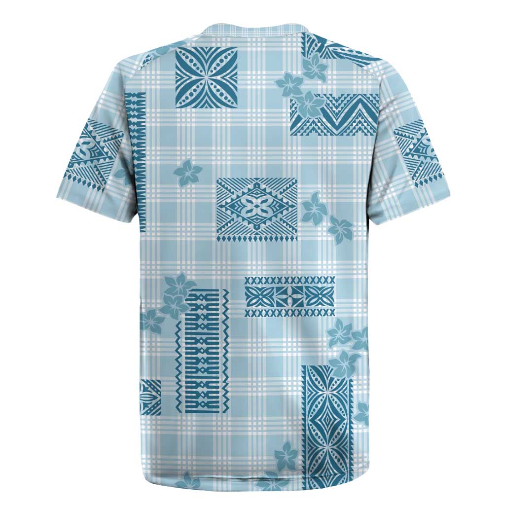 Hawaiian Quilt Tapa On Cold Blue Palaka Motifs Rugby Jersey