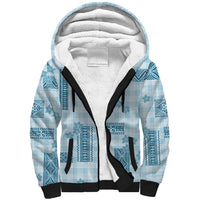 Hawaiian Quilt Tapa On Cold Blue Palaka Motifs Sherpa Hoodie