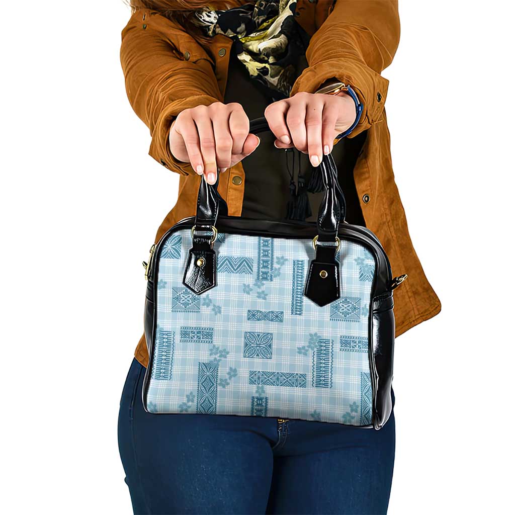 Hawaiian Quilt Tapa On Cold Blue Palaka Motifs Shoulder Handbag