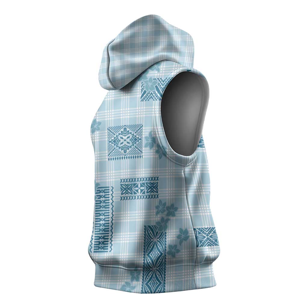 Hawaiian Quilt Tapa On Cold Blue Palaka Motifs Sleeveless Hoodie