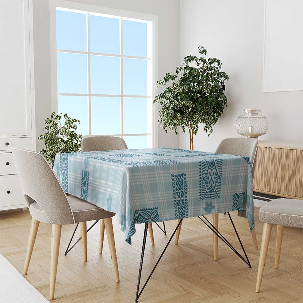 Hawaiian Quilt Tapa On Cold Blue Palaka Motifs Tablecloth