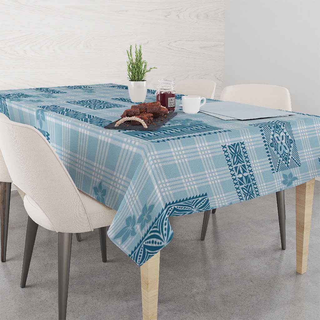 Hawaiian Quilt Tapa On Cold Blue Palaka Motifs Tablecloth