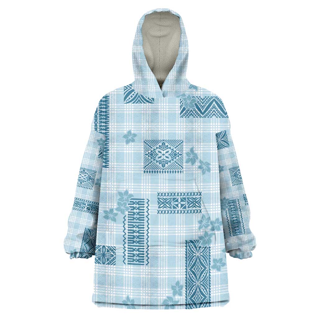 Hawaiian Quilt Tapa On Cold Blue Palaka Motifs Wearable Blanket Hoodie