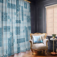 Hawaiian Quilt Tapa On Cold Blue Palaka Motifs Window Curtain