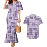 Hawaiian Quilt Tapa On Lilac Palaka Motifs Couples Matching Mermaid Dress and Hawaiian Shirt LT7 Lilac - Polynesian Pride