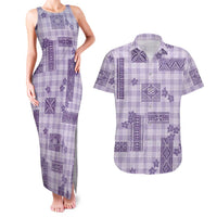 Hawaiian Quilt Tapa On Lilac Palaka Motifs Couples Matching Tank Maxi Dress and Hawaiian Shirt LT7 Lilac - Polynesian Pride