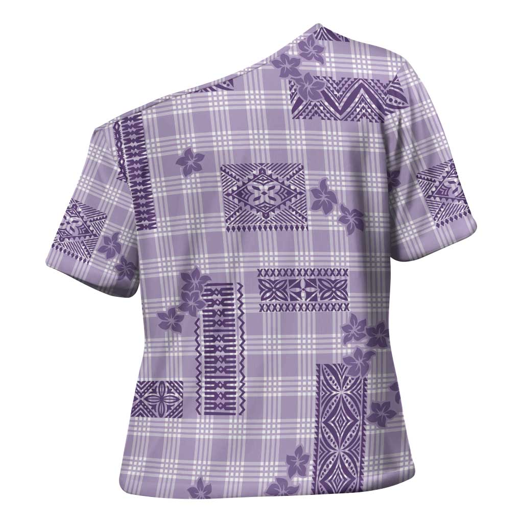 Hawaiian Quilt Tapa On Lilac Palaka Motifs Cross Shoulder Shirt