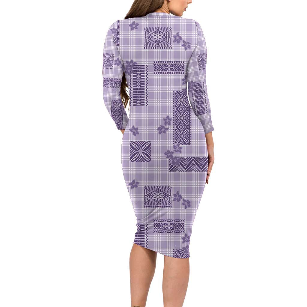 Hawaiian Quilt Tapa On Lilac Palaka Motifs Family Matching Long Sleeve Bodycon Dress and Hawaiian Shirt LT7 - Polynesian Pride