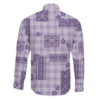 Hawaiian Quilt Tapa On Lilac Palaka Motifs Family Matching Off The Shoulder Long Sleeve Dress and Hawaiian Shirt LT7 - Polynesian Pride