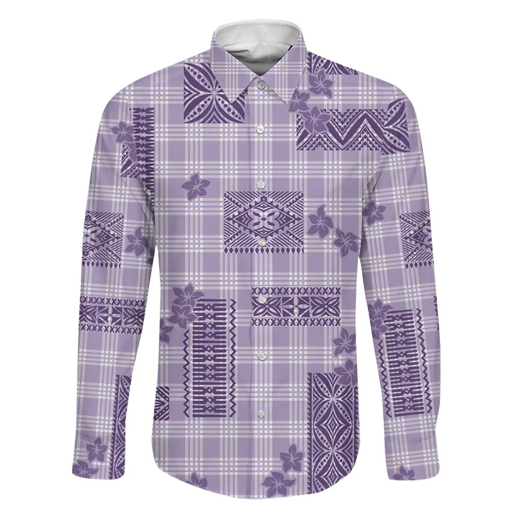 Hawaiian Quilt Tapa On Lilac Palaka Motifs Family Matching Off Shoulder Maxi Dress and Hawaiian Shirt LT7 Dad's Shirt - Long Sleeve Lilac - Polynesian Pride