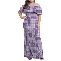 Hawaiian Quilt Tapa On Lilac Palaka Motifs Family Matching Off Shoulder Maxi Dress and Hawaiian Shirt LT7 Mom's Dress Lilac - Polynesian Pride