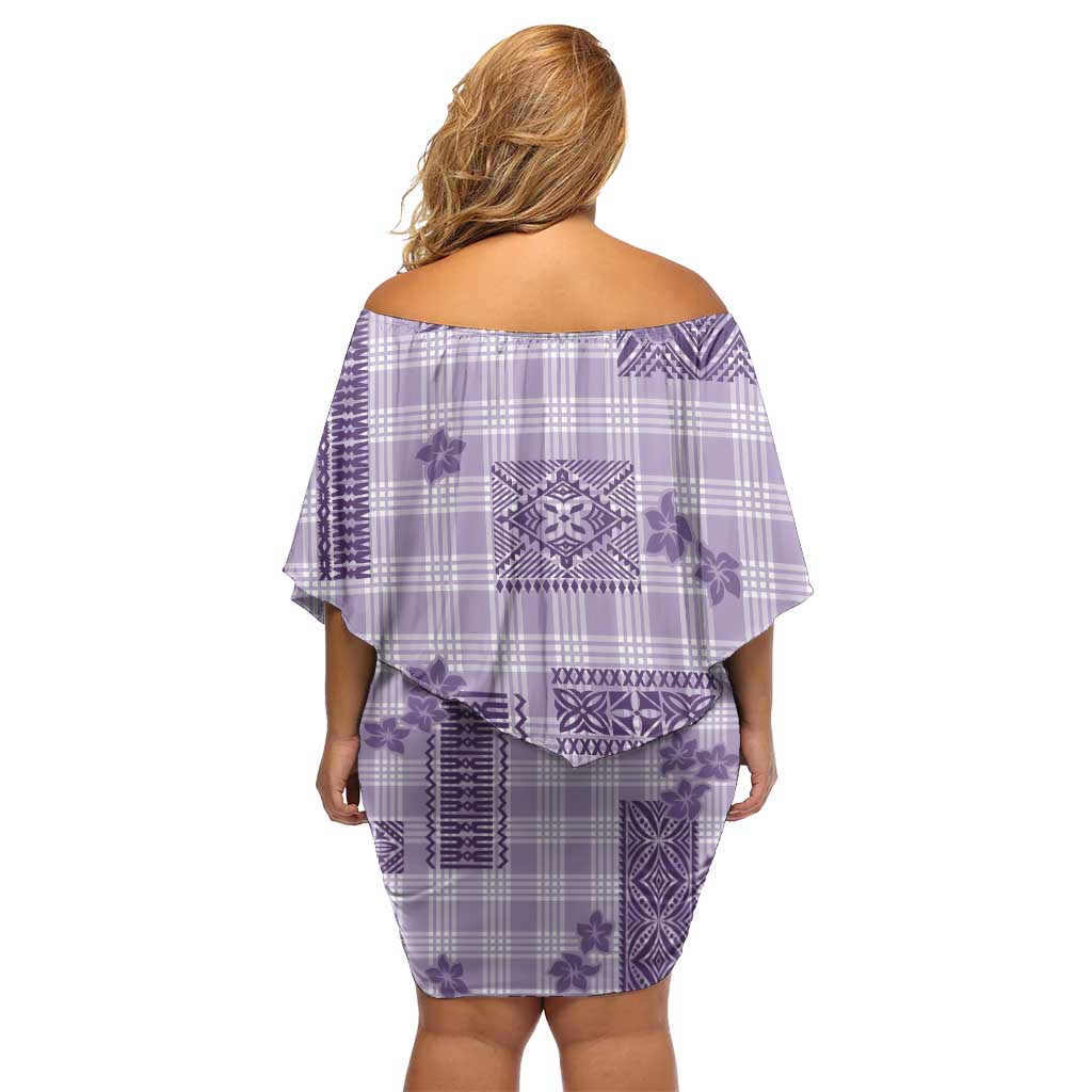 Hawaiian Quilt Tapa On Lilac Palaka Motifs Family Matching Off Shoulder Short Dress and Hawaiian Shirt LT7 - Polynesian Pride