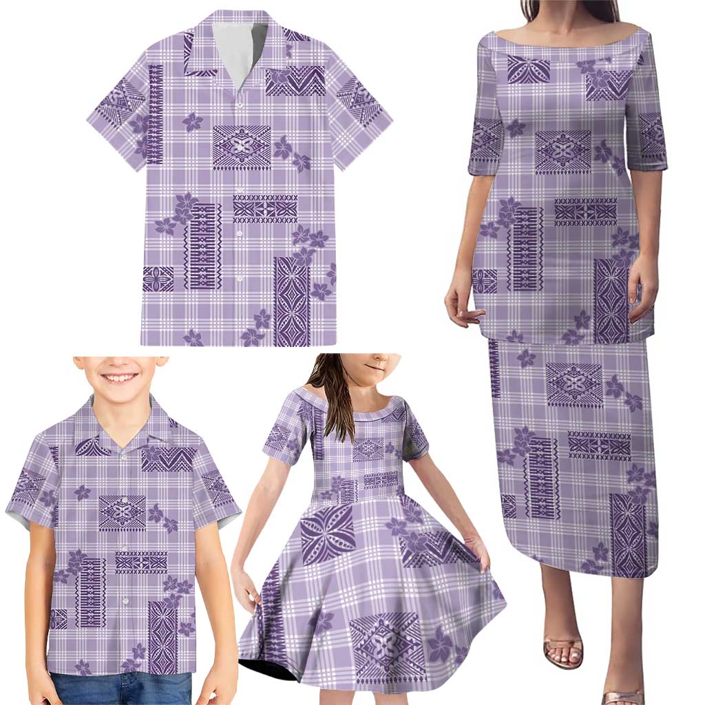 Hawaiian Quilt Tapa On Lilac Palaka Motifs Family Matching Puletasi and Hawaiian Shirt LT7 - Polynesian Pride