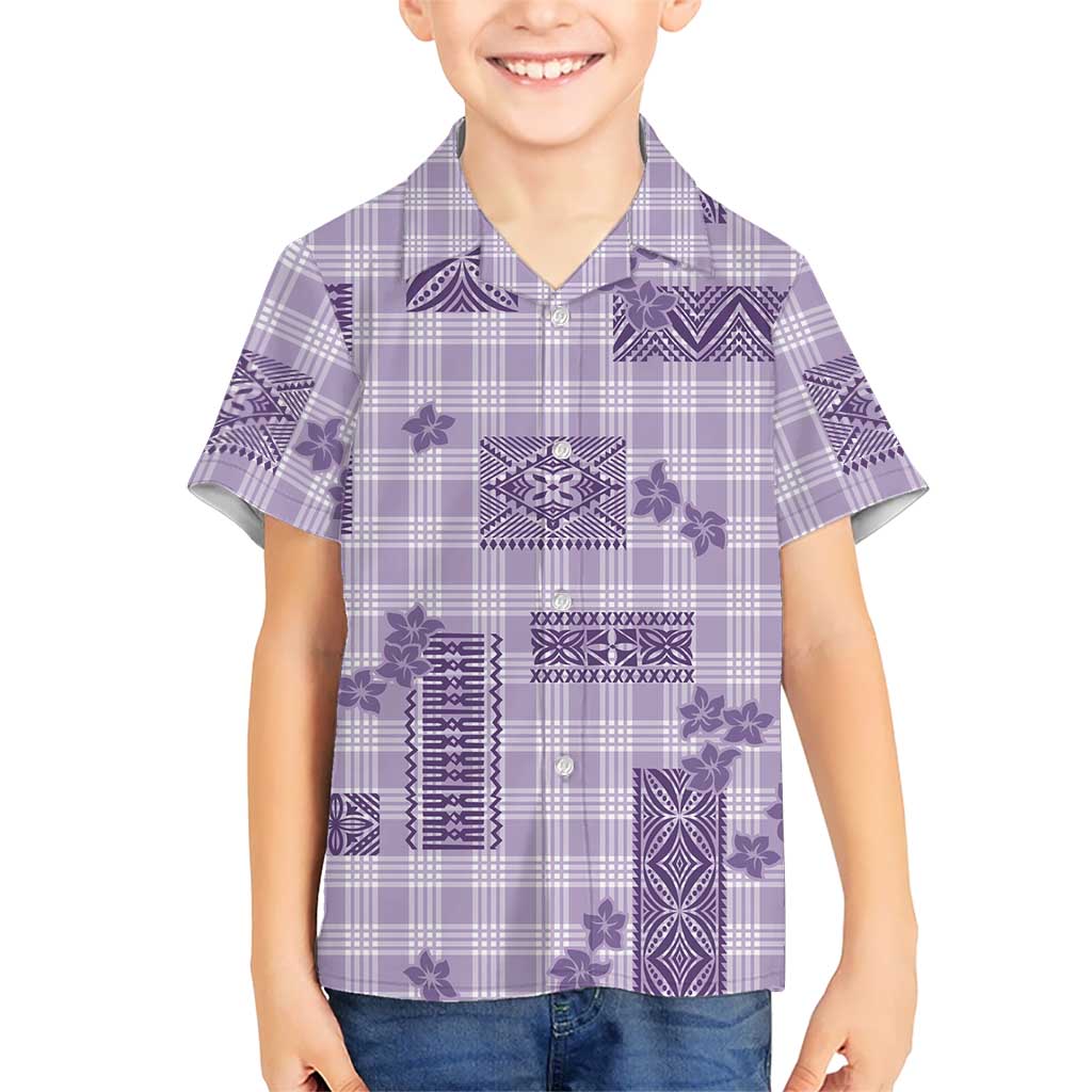 Hawaiian Quilt Tapa On Lilac Palaka Motifs Family Matching Puletasi and Hawaiian Shirt LT7 Son's Shirt Lilac - Polynesian Pride