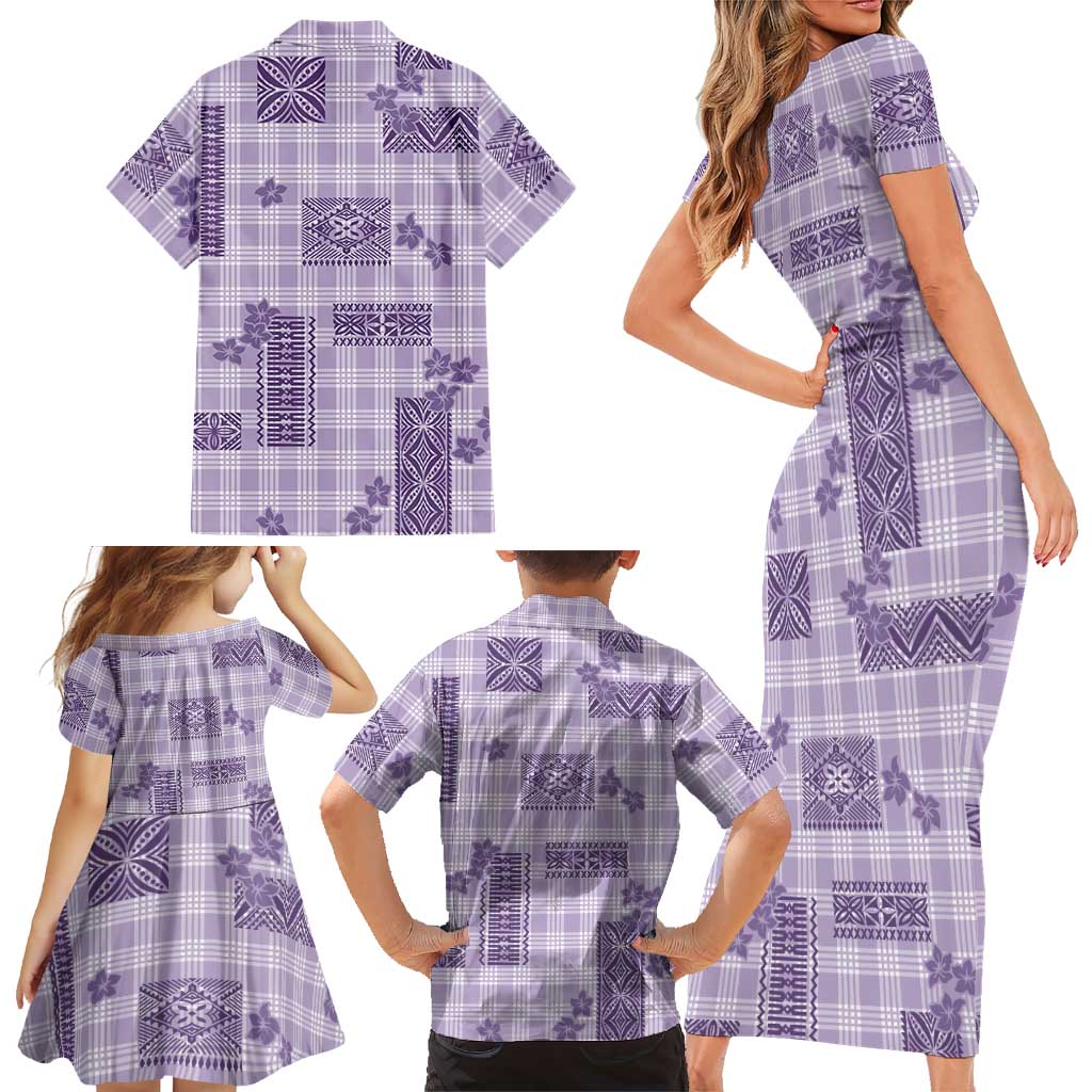 Hawaiian Quilt Tapa On Lilac Palaka Motifs Family Matching Short Sleeve Bodycon Dress and Hawaiian Shirt LT7 - Polynesian Pride