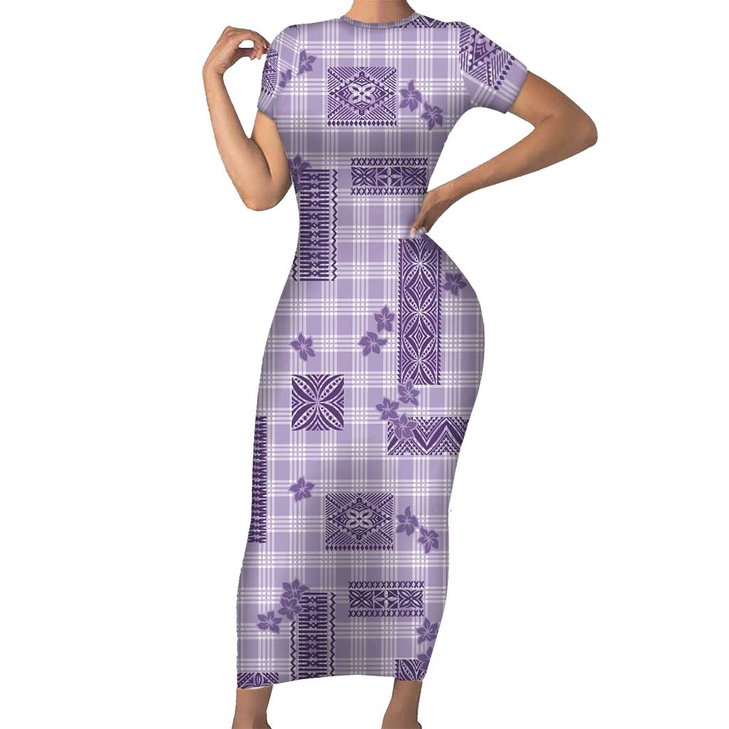 Hawaiian Quilt Tapa On Lilac Palaka Motifs Family Matching Short Sleeve Bodycon Dress and Hawaiian Shirt LT7 Mom's Dress Lilac - Polynesian Pride