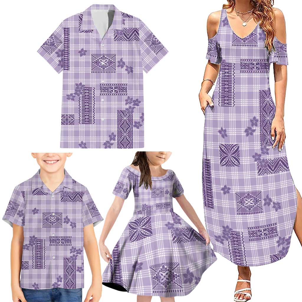 Hawaiian Quilt Tapa On Lilac Palaka Motifs Family Matching Summer Maxi Dress and Hawaiian Shirt