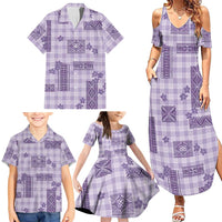Hawaiian Quilt Tapa On Lilac Palaka Motifs Family Matching Summer Maxi Dress and Hawaiian Shirt LT7 - Polynesian Pride
