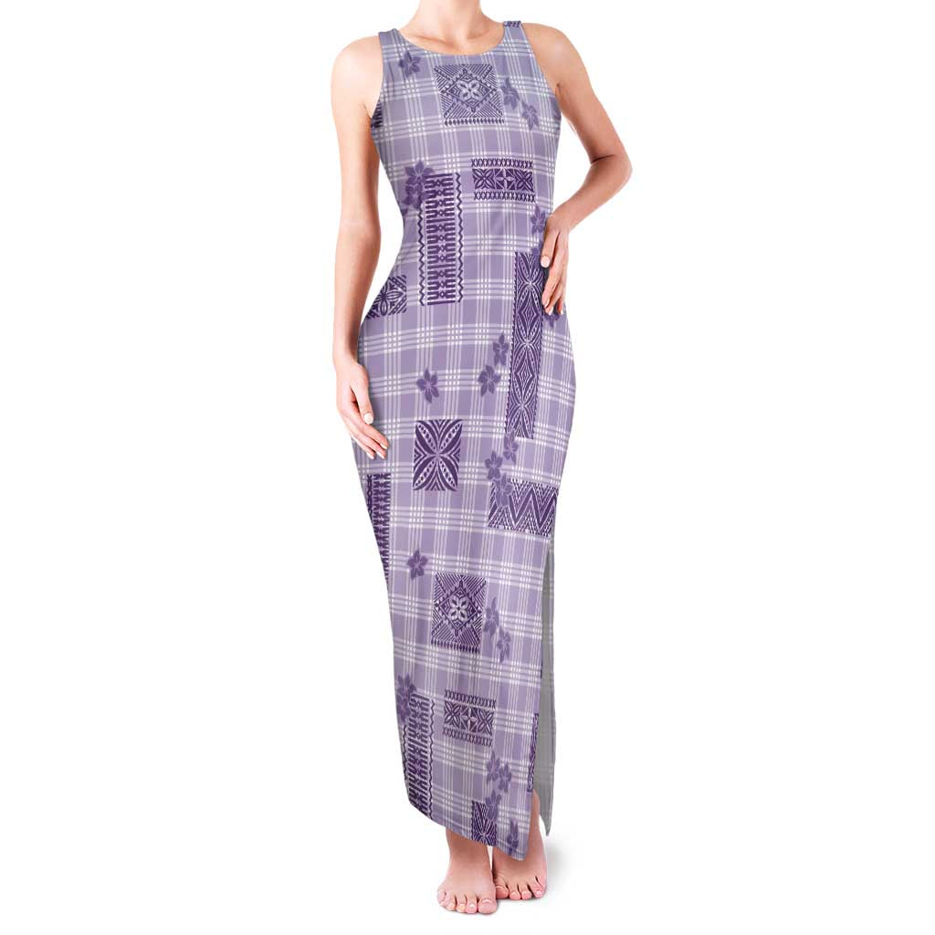 Hawaiian Quilt Tapa On Lilac Palaka Motifs Family Matching Tank Maxi Dress and Hawaiian Shirt LT7 Mom's Dress Lilac - Polynesian Pride