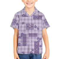 Hawaiian Quilt Tapa On Lilac Palaka Motifs Family Matching Tank Maxi Dress and Hawaiian Shirt LT7 Son's Shirt Lilac - Polynesian Pride