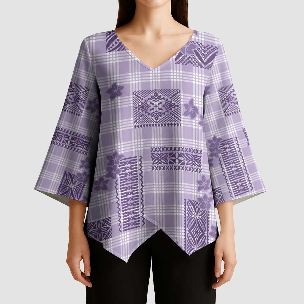 Hawaiian Quilt Tapa On Lilac Palaka Motifs Kimono Sleeve Blouse