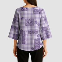 Hawaiian Quilt Tapa On Lilac Palaka Motifs Kimono Sleeve Blouse