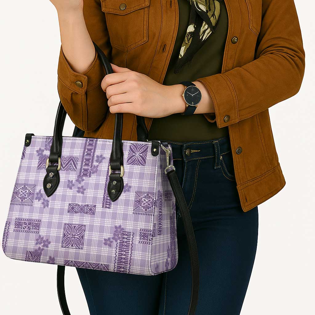 Hawaiian Quilt Tapa On Lilac Palaka Motifs Leather Bag