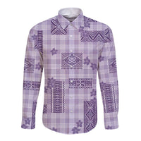 Hawaiian Quilt Tapa On Lilac Palaka Motifs Long Sleeve Button Shirt