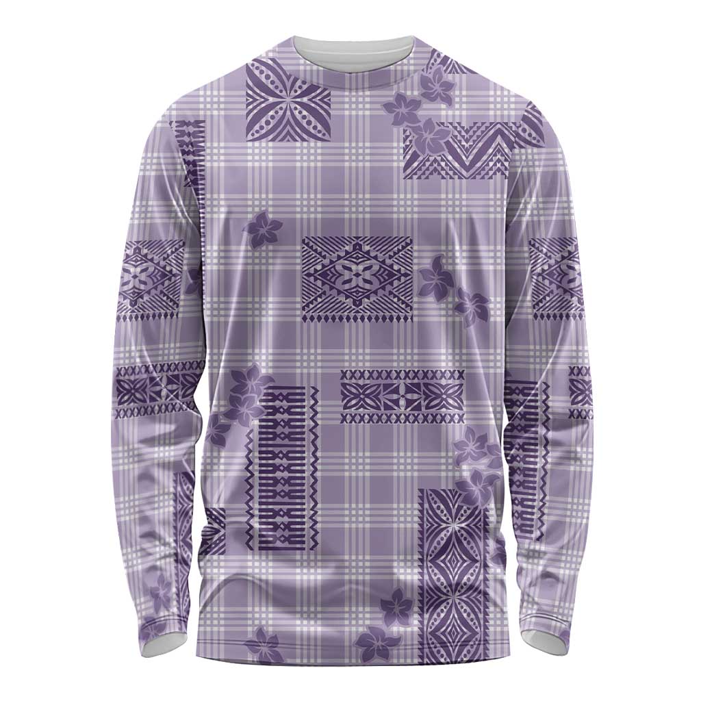 Hawaiian Quilt Tapa On Lilac Palaka Motifs Long Sleeve Shirt