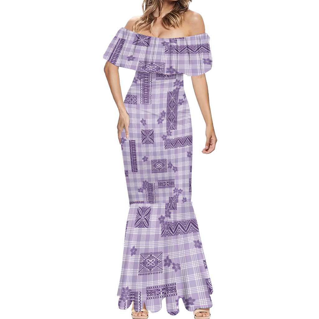 Hawaiian Quilt Tapa On Lilac Palaka Motifs Mermaid Dress LT7 - Polynesian Pride