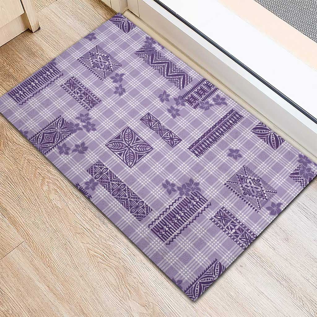 Hawaiian Quilt Tapa On Lilac Palaka Motifs Rubber Doormat