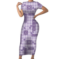 Hawaiian Quilt Tapa On Lilac Palaka Motifs Short Sleeve Bodycon Dress