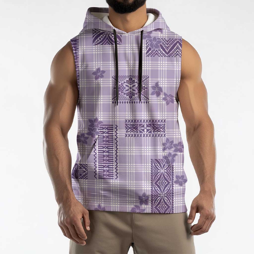Hawaiian Quilt Tapa On Lilac Palaka Motifs Sleeveless Hoodie