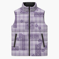 Hawaiian Quilt Tapa On Lilac Palaka Motifs Sleeveless Puffer Jacket