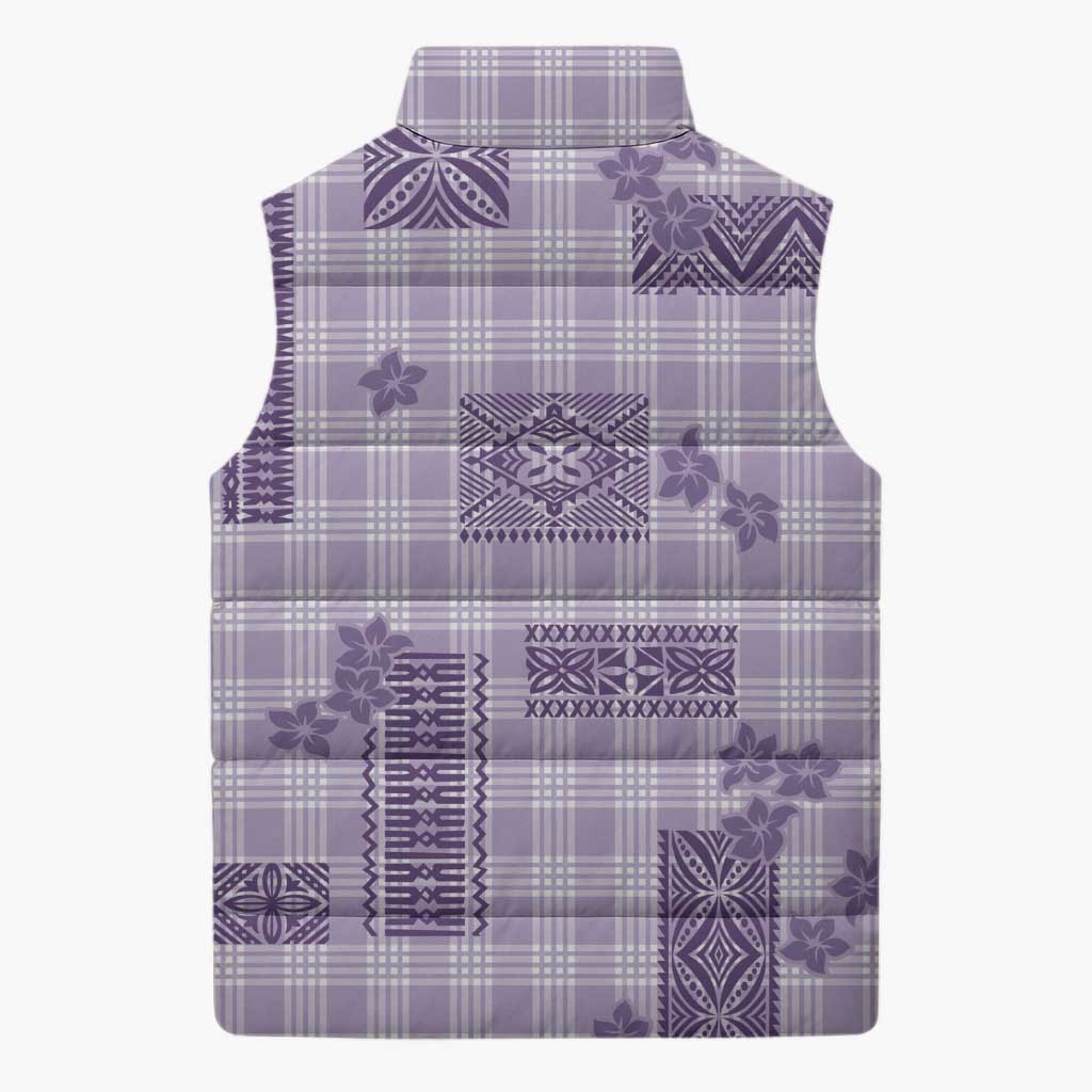 Hawaiian Quilt Tapa On Lilac Palaka Motifs Sleeveless Puffer Jacket