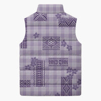 Hawaiian Quilt Tapa On Lilac Palaka Motifs Sleeveless Puffer Jacket