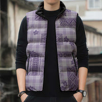 Hawaiian Quilt Tapa On Lilac Palaka Motifs Sleeveless Puffer Jacket