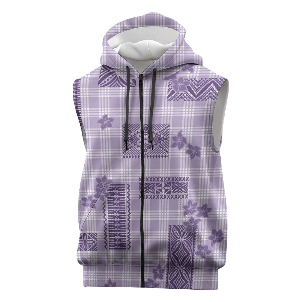 Hawaiian Quilt Tapa On Lilac Palaka Motifs Sleeveless Zip Hoodie