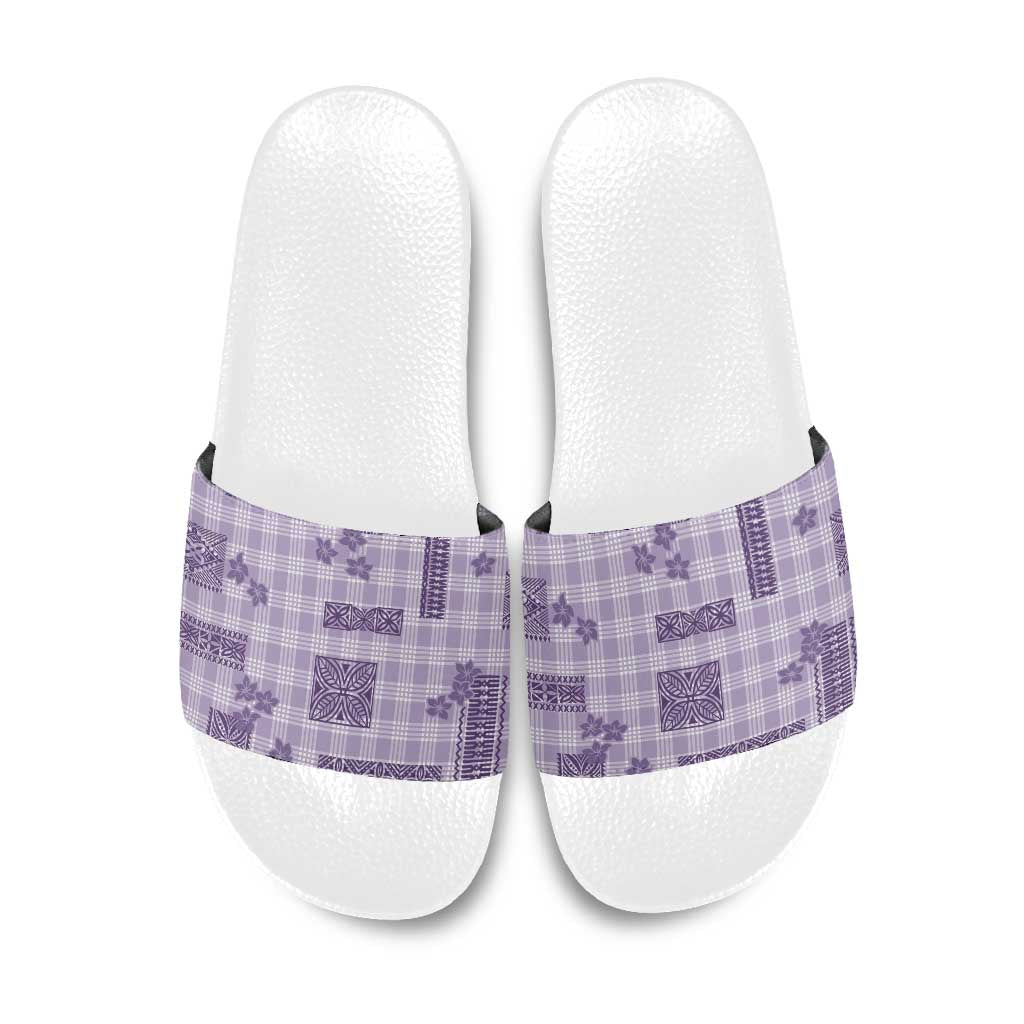 Hawaiian Quilt Tapa On Lilac Palaka Motifs Slide Sandals