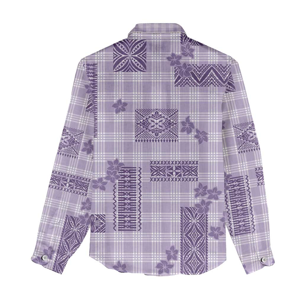Hawaiian Quilt Tapa On Lilac Palaka Motifs Women Casual Shirt